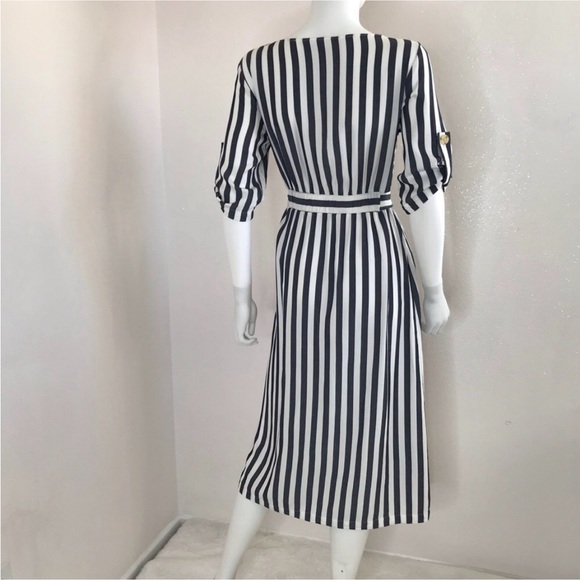 BB DAKOTA 4 Set Sail Stripe Midi Dress In Navy - Picture 8 of 16